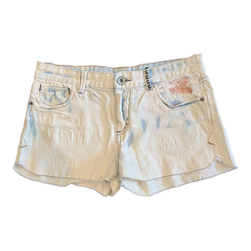 Armani Exchange Acid Wash Denim Cut Off Shorts w/ Studs